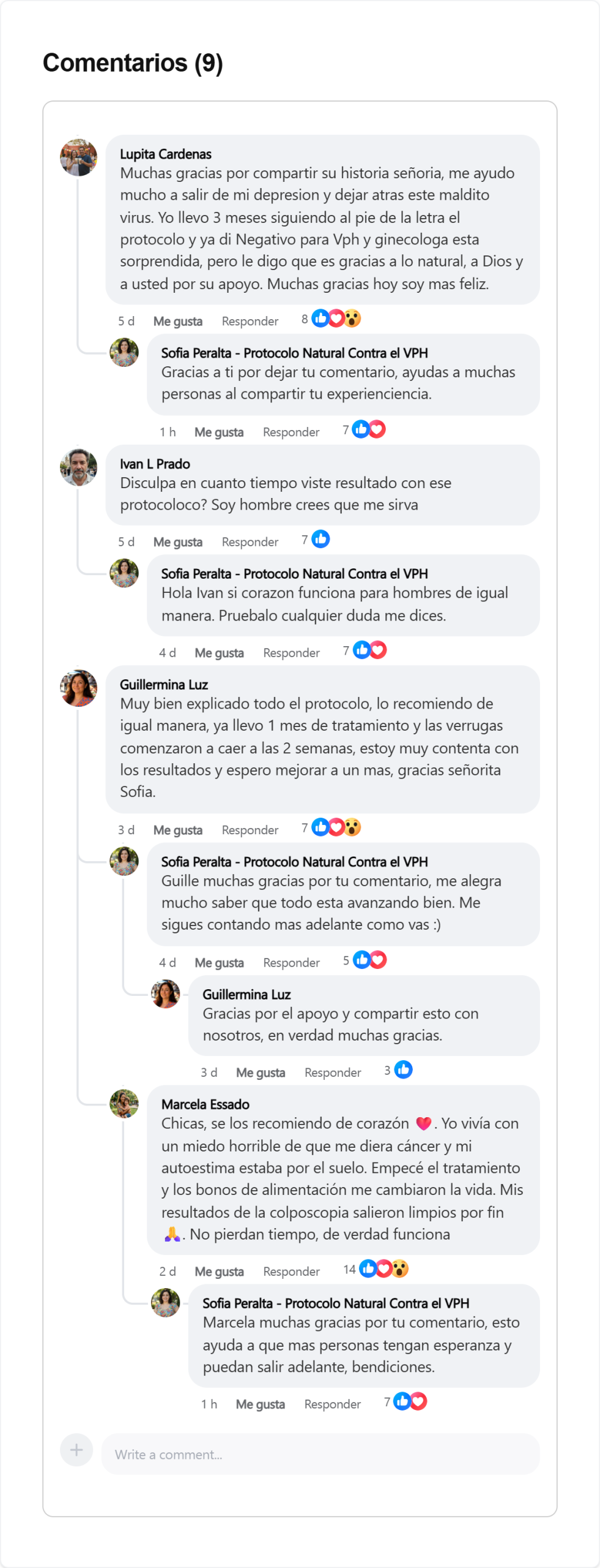 Testimonios en Facebook