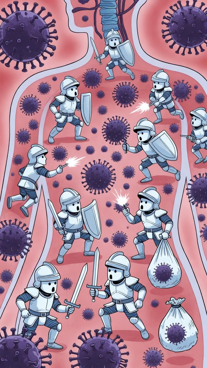 [Imagen médica ilustrativa del sistema inmunológico combatiendo células infectadas por VPH]