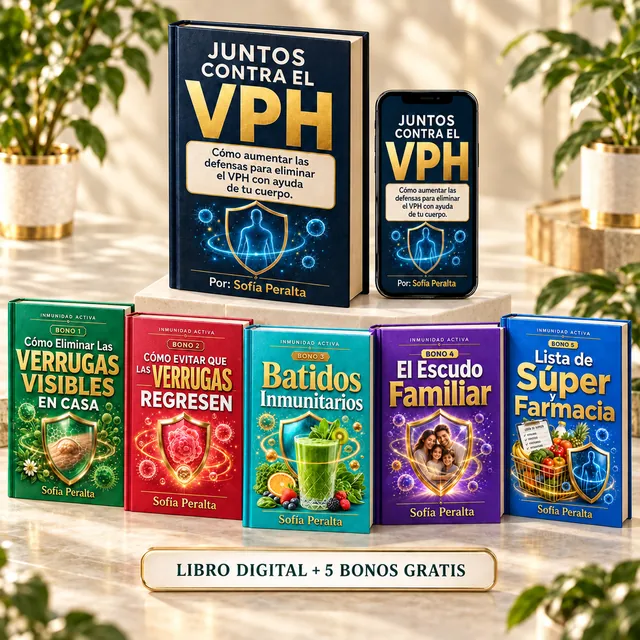 Juntos contra el VPH en libro y celular, junto a los cinco bonos digitales con sus portadas originales
